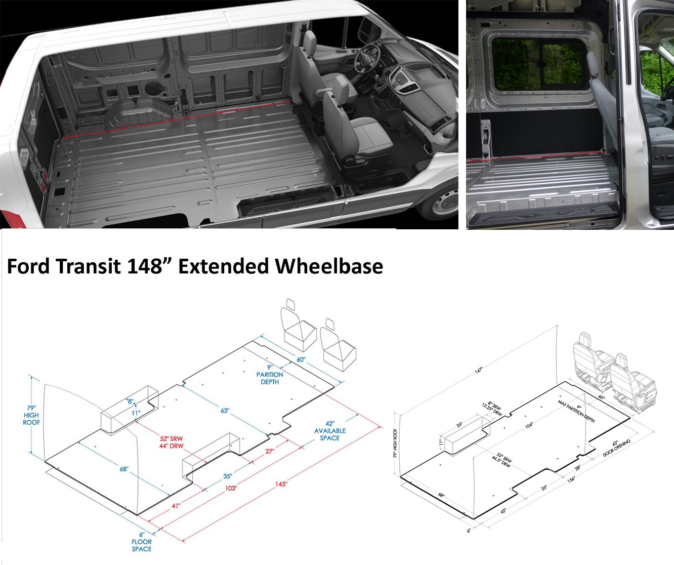 Length of usable cargo area extended wheelbase